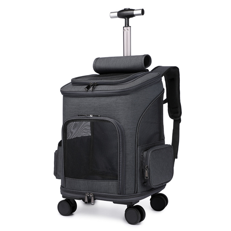 Portable Folding Trolley Pet Backpack Traveling Cat Backpack With Universal Wheel Trolley Pet Bag - Image 5